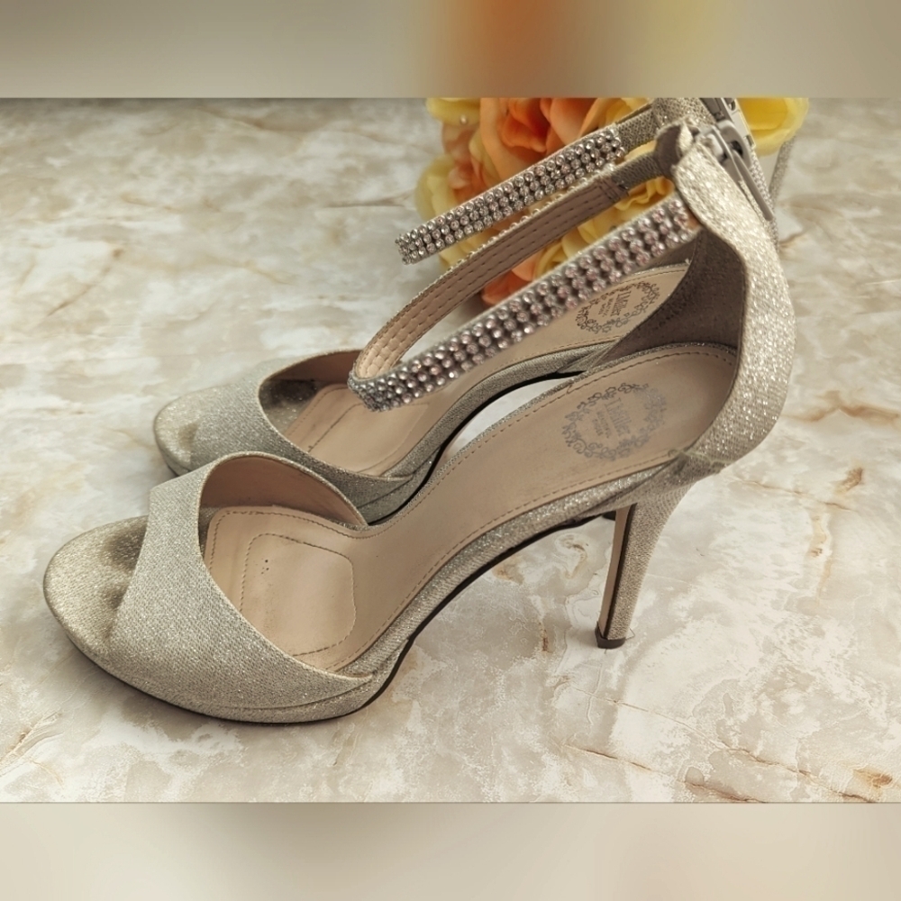 I. Miller Womens Gold Glitter Open Toe Slip On  Heel Pump Sz 8M - Picture 5 of 14
